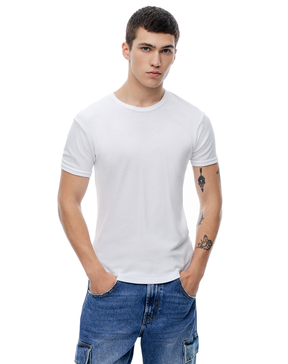 Camisetas slim algodón x3unds blanca hombre