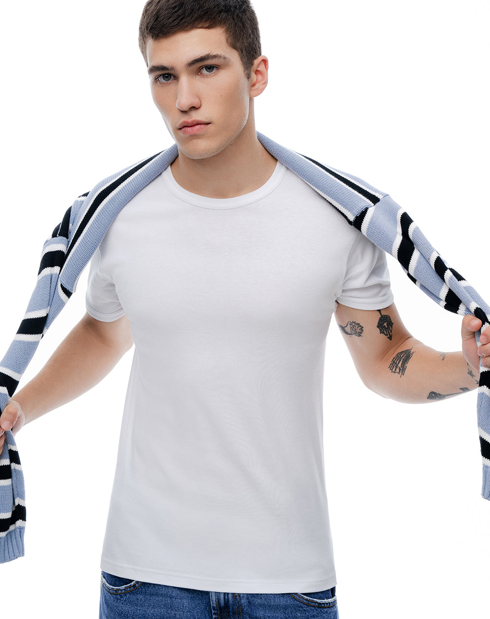 Camisetas slim algodón x3unds blanca hombre
