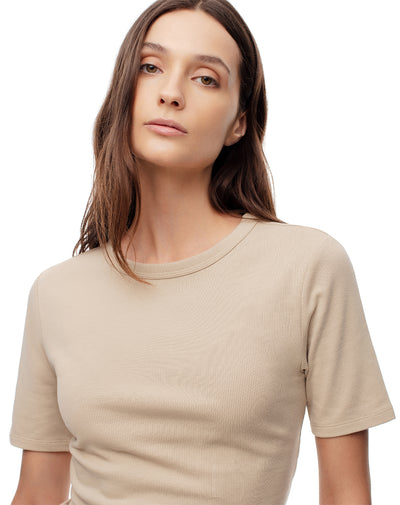 Camiseta slim rib algodón caqui mujer