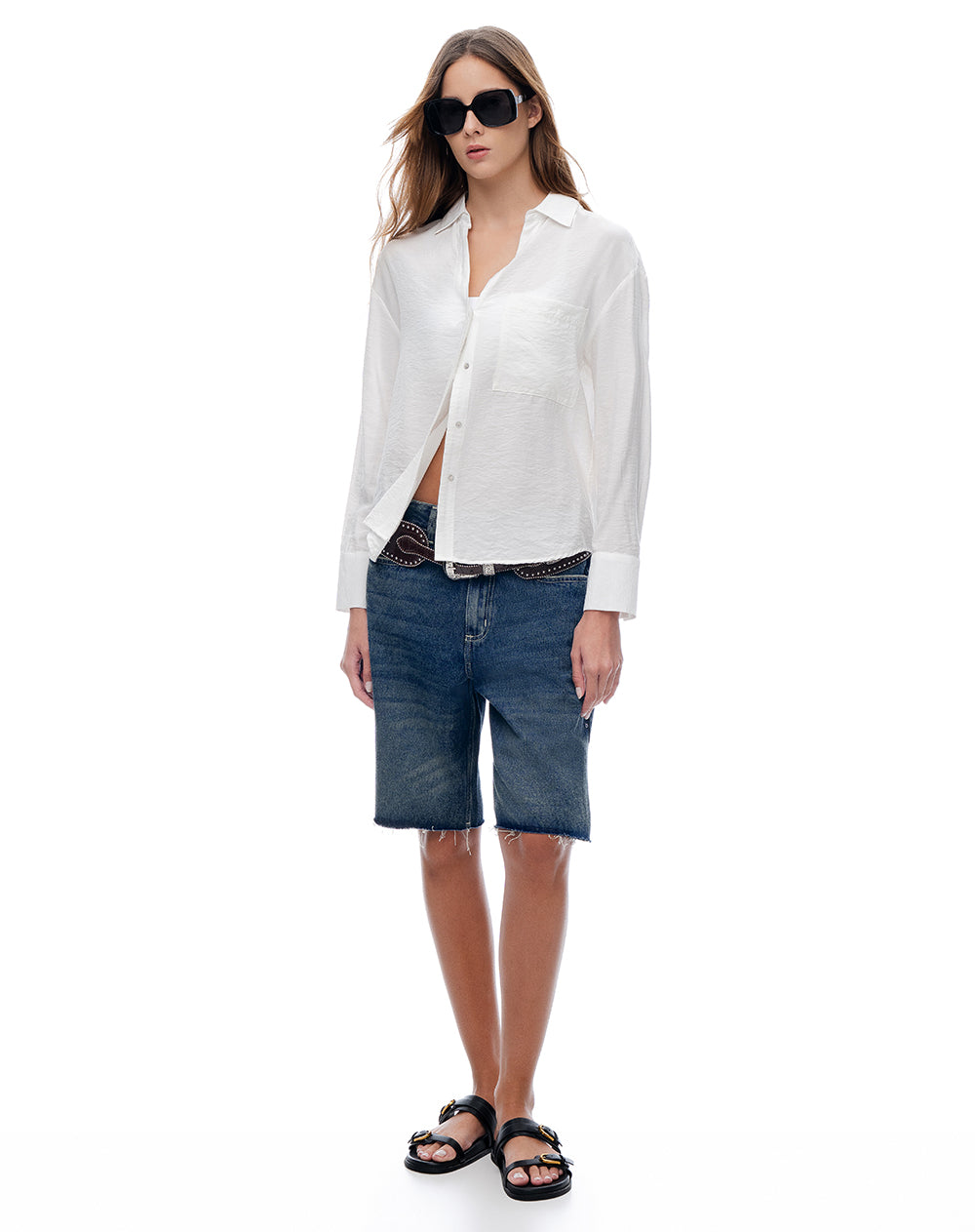 Camisa manga larga regular blanca mujer