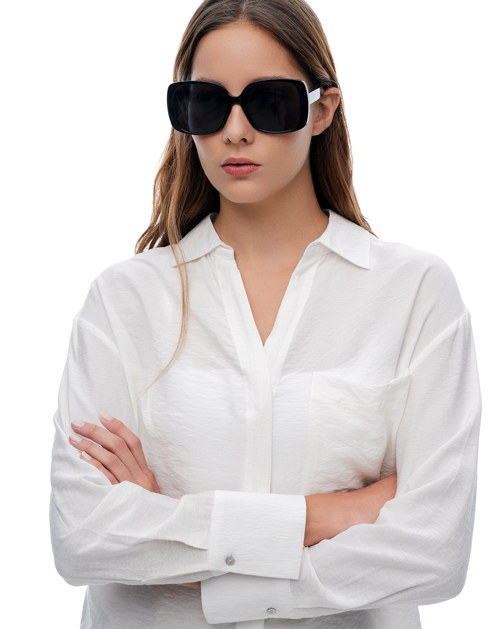 Camisa manga larga regular blanca mujer