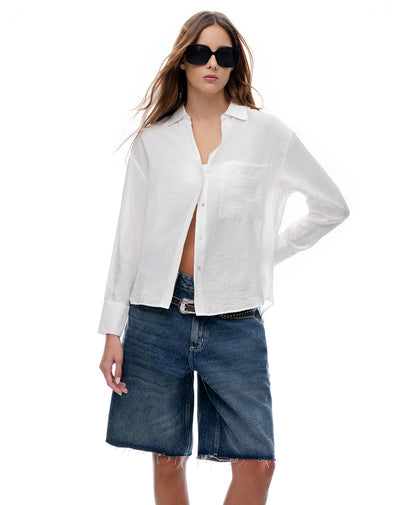 Camisa manga larga regular blanca mujer