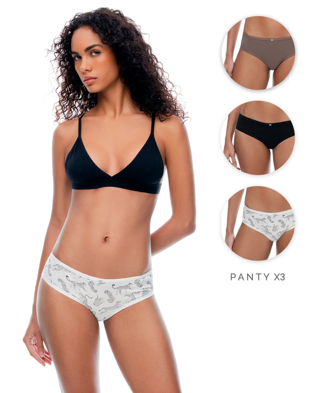 Panty cachetero algodón tiro medio x3unds surtido mujer