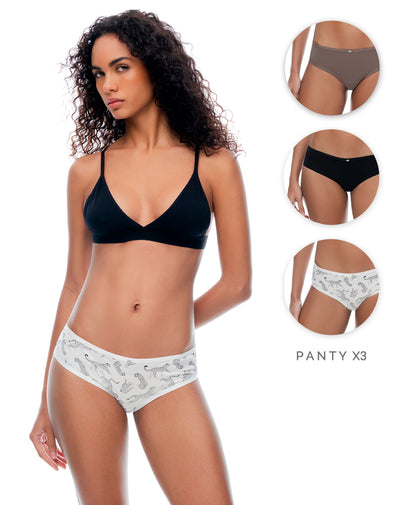 Panty cachetero algodón tiro medio x3unds surtido mujer