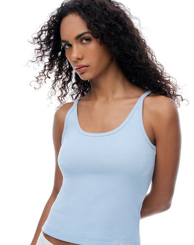 Camiseta manga sisa slim rib algodón azul mujer