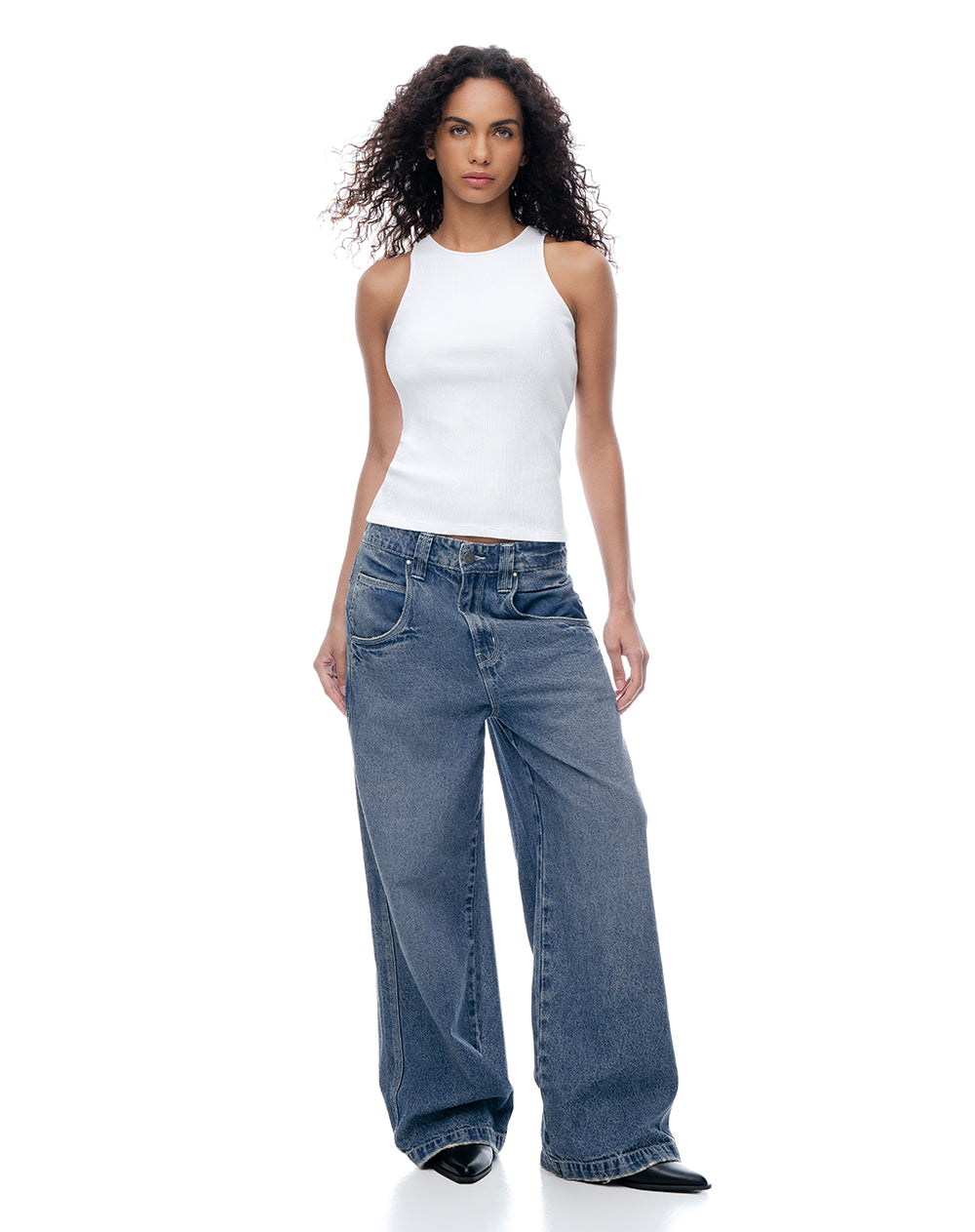 Camiseta esqueleto slim rib algodón blanca mujer