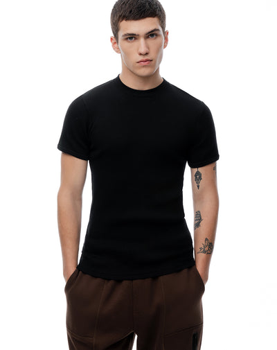 Camiseta slim rib algodón negra hombre
