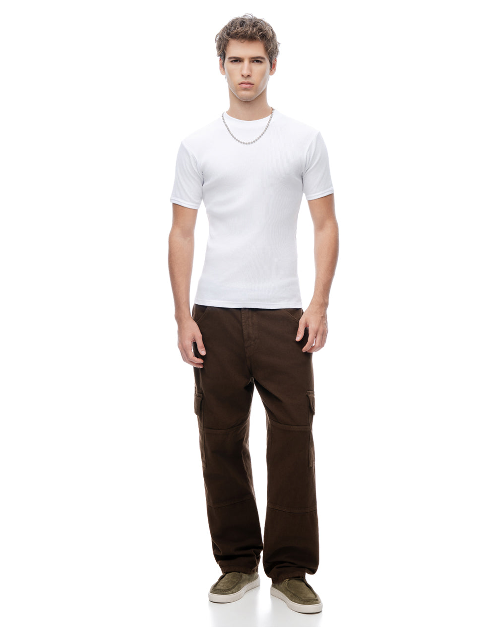 Camiseta slim rib algodón blanca hombre