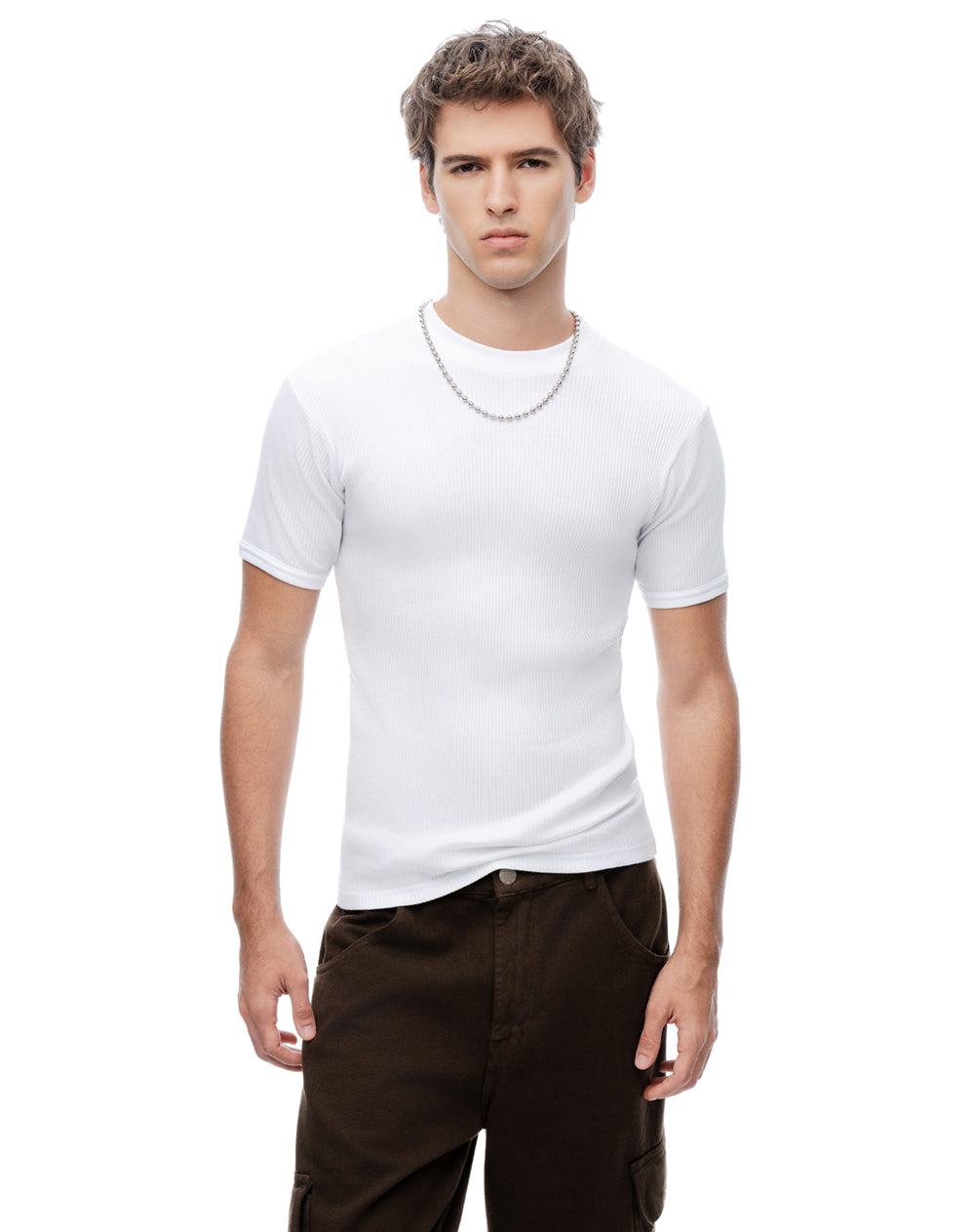 Camiseta slim rib algodón blanca hombre
