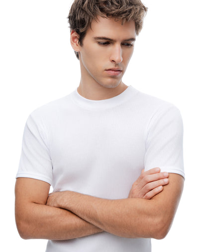 Camiseta slim rib algodón blanca hombre