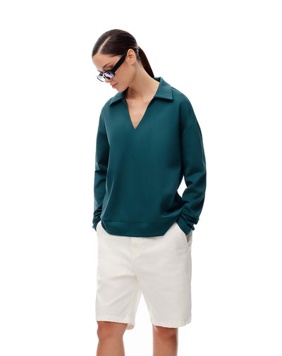 Camibuzo tipo polo oversize verde mujer