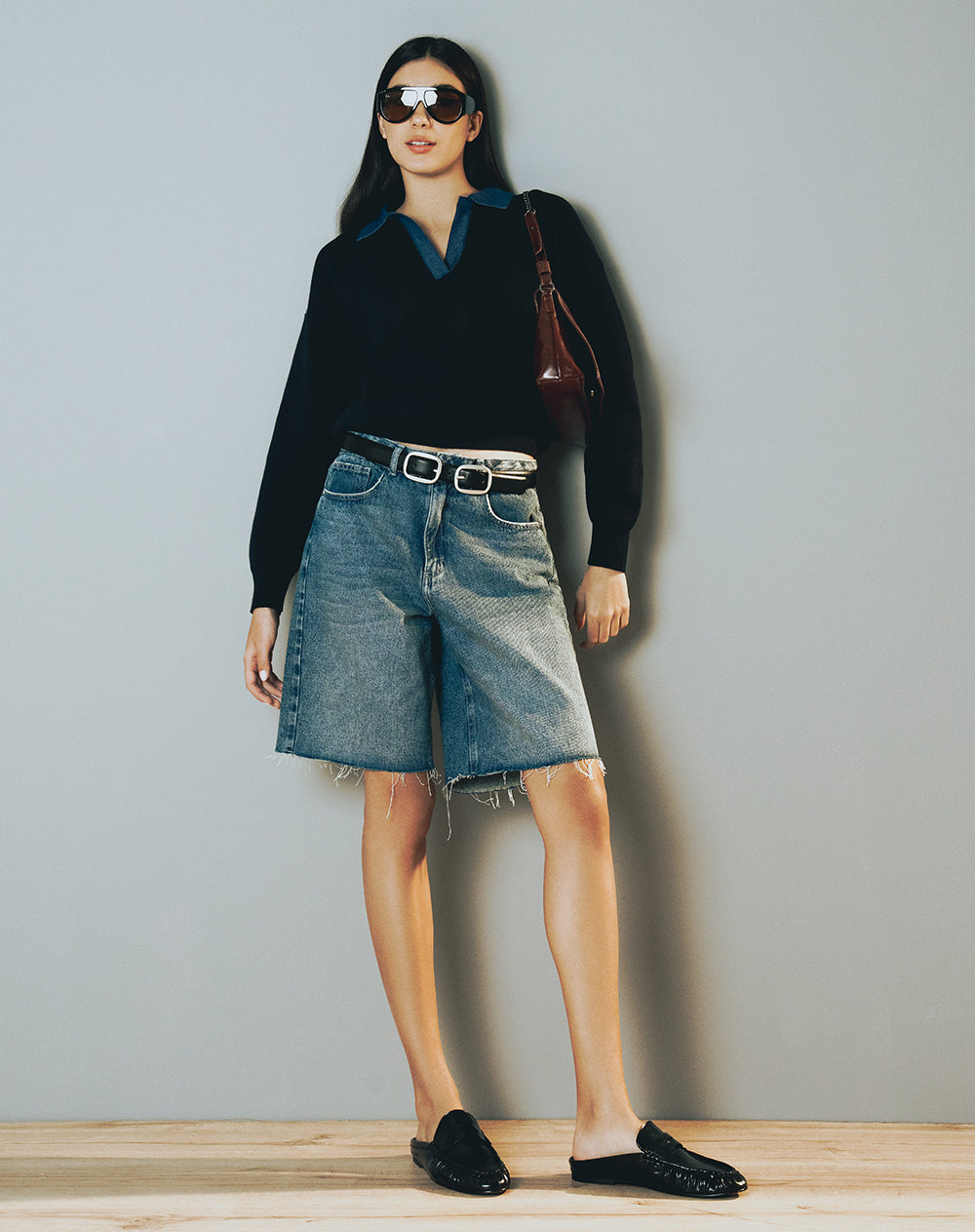 Bermuda loose índigo oscuro mujer