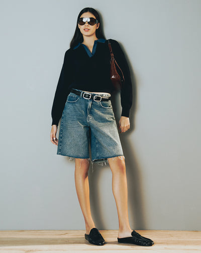 Bermuda loose índigo oscuro mujer