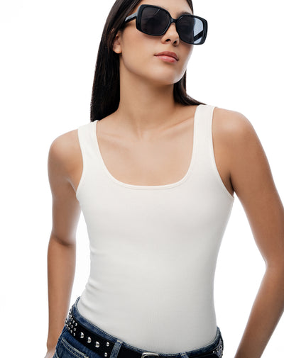 Camiseta manga sisa slim rib algodón blanca mujer