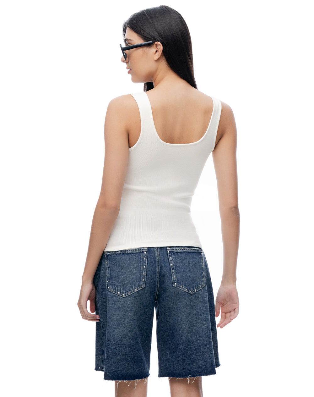 Camiseta manga sisa slim rib algodón blanca mujer
