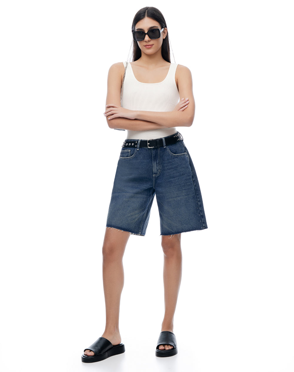 Camiseta manga sisa slim rib algodón blanca mujer