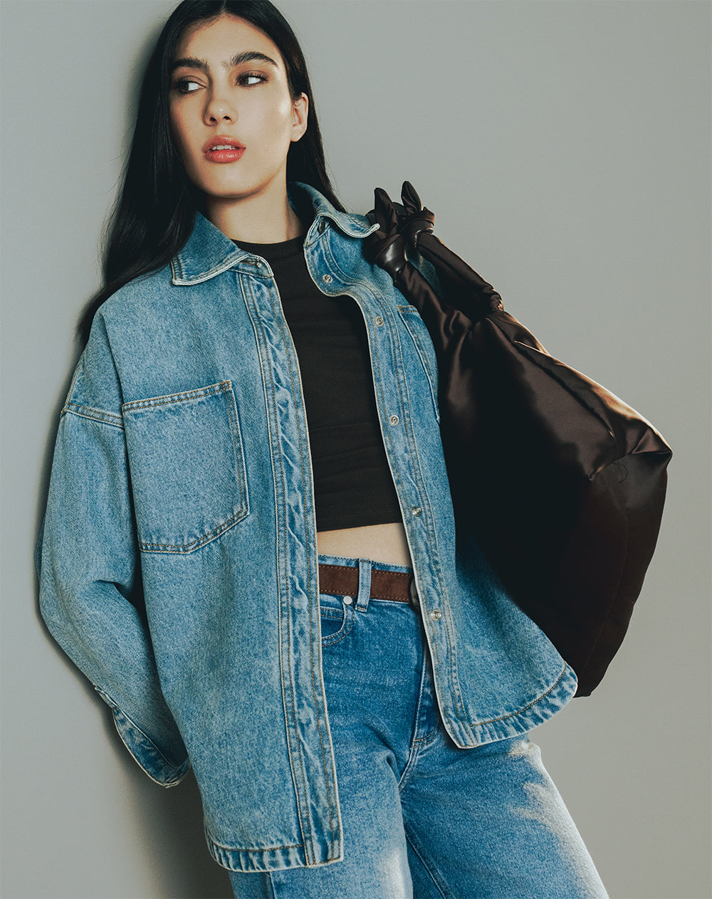 Chaqueta denim overshirt índigo medio mujer