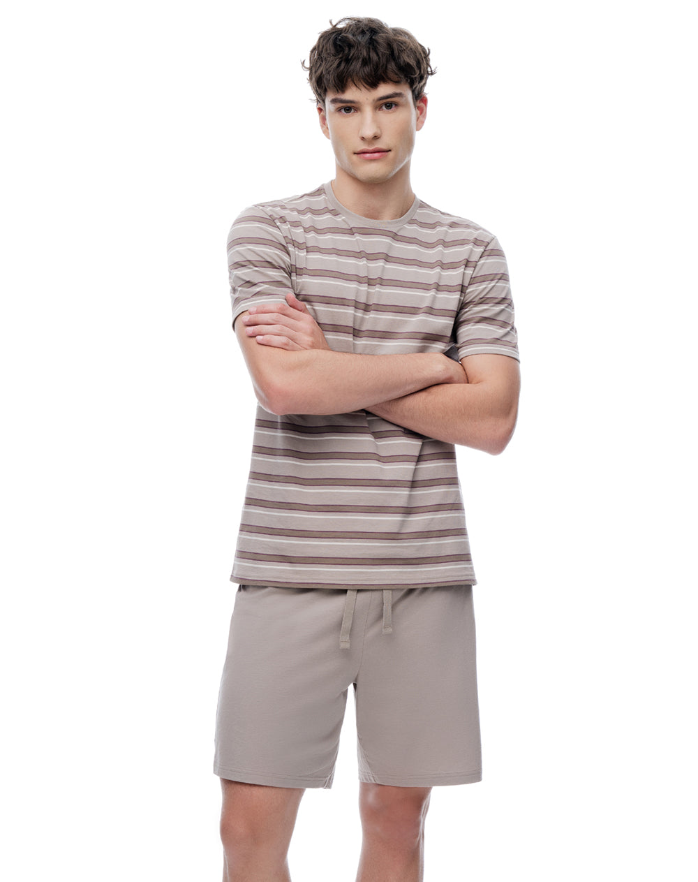 Pijama relaxed manga corta taupe rayas hombre