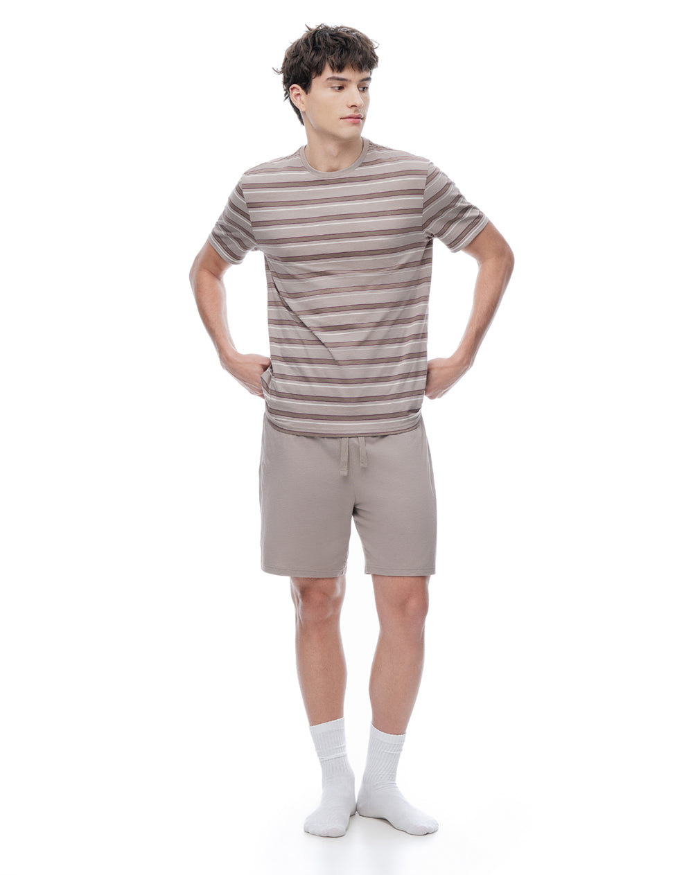 Pijama relaxed manga corta taupe rayas hombre