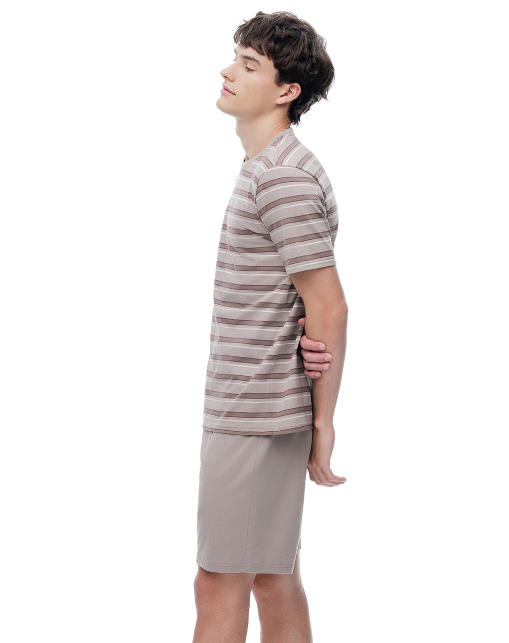 Pijama relaxed manga corta taupe rayas hombre