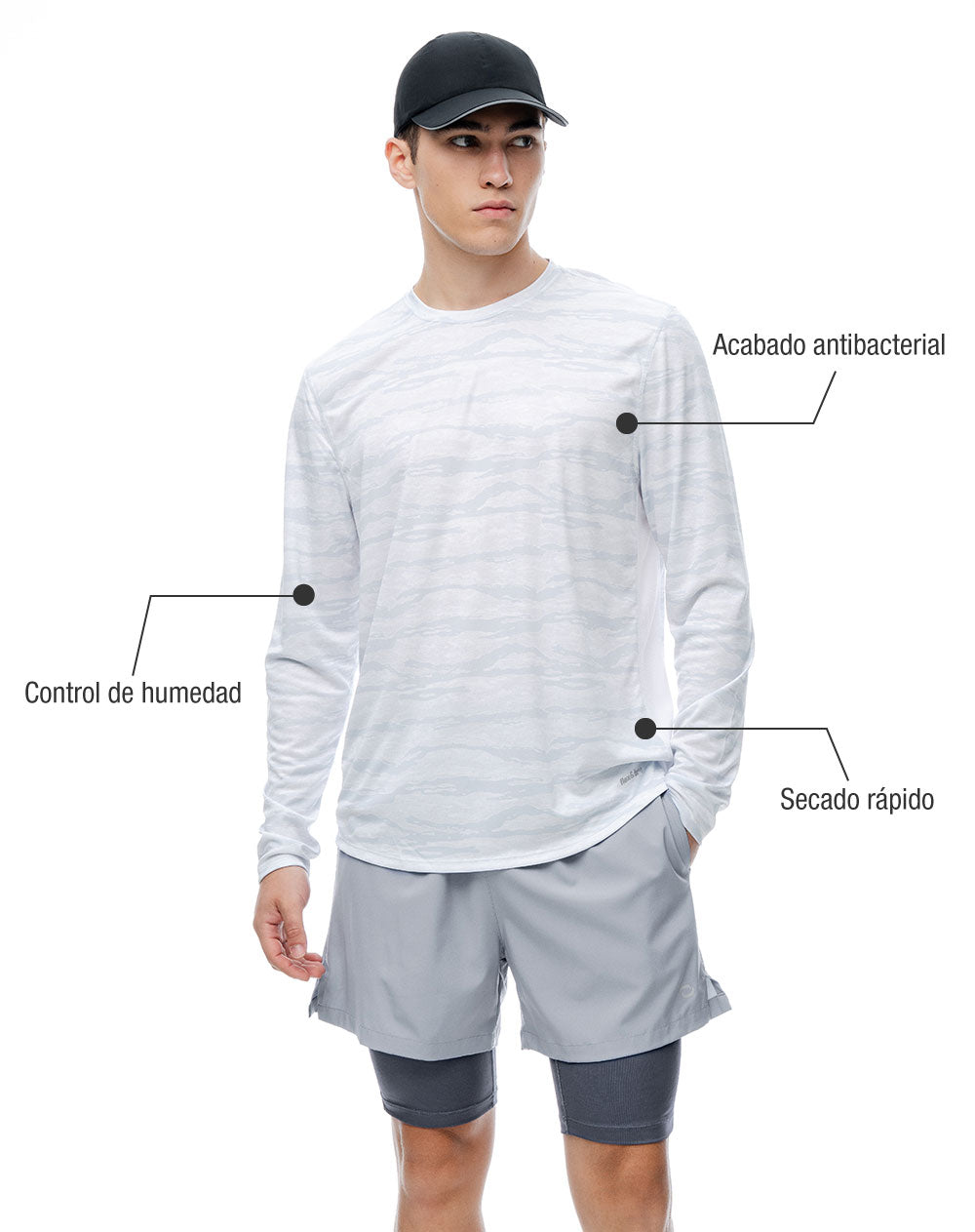 Camiseta regular manga larga blanca estampada hombre