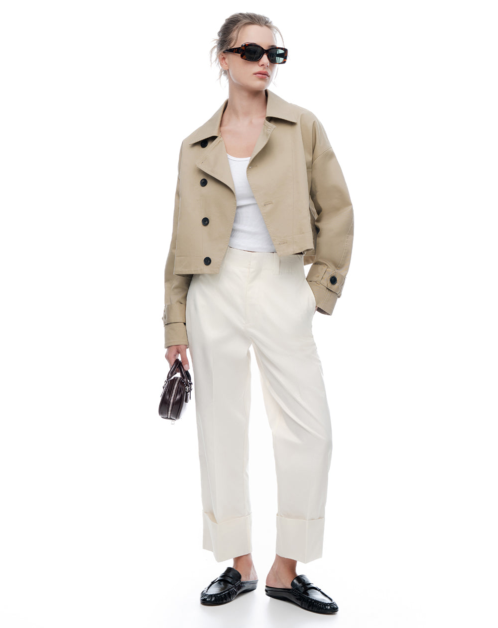Pantalón regular tiro medio drill habano mujer