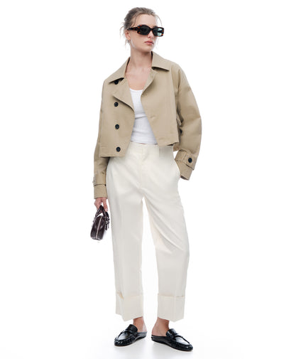 Pantalón regular tiro medio drill habano mujer