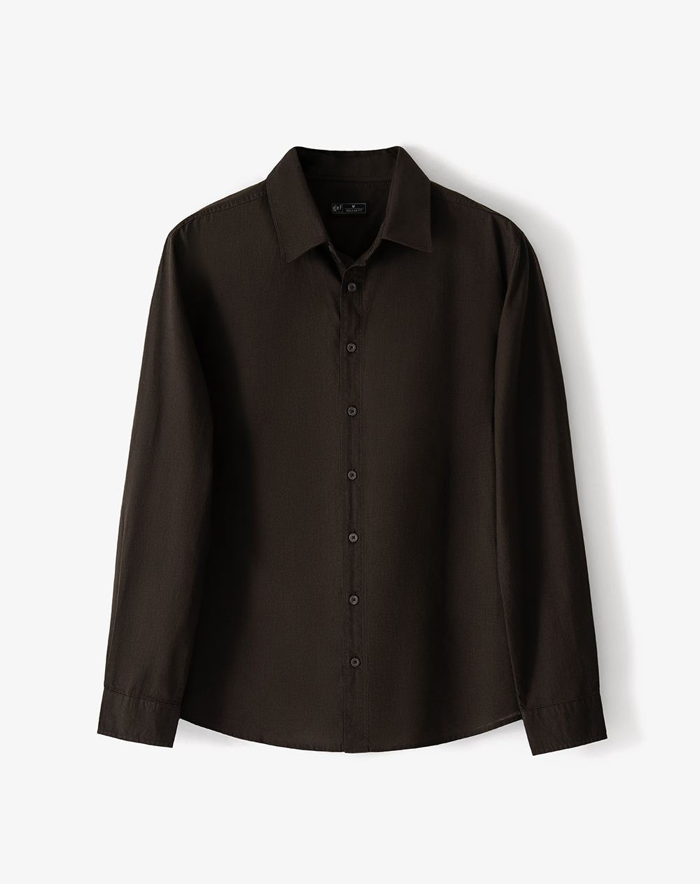 Camisa regular manga larga chocolate hombre
