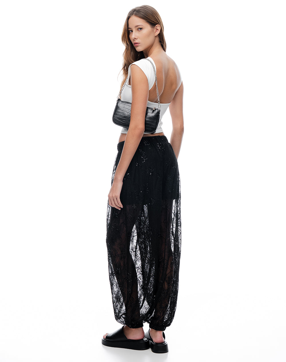 Pantalón loose tiro medio negro mujer