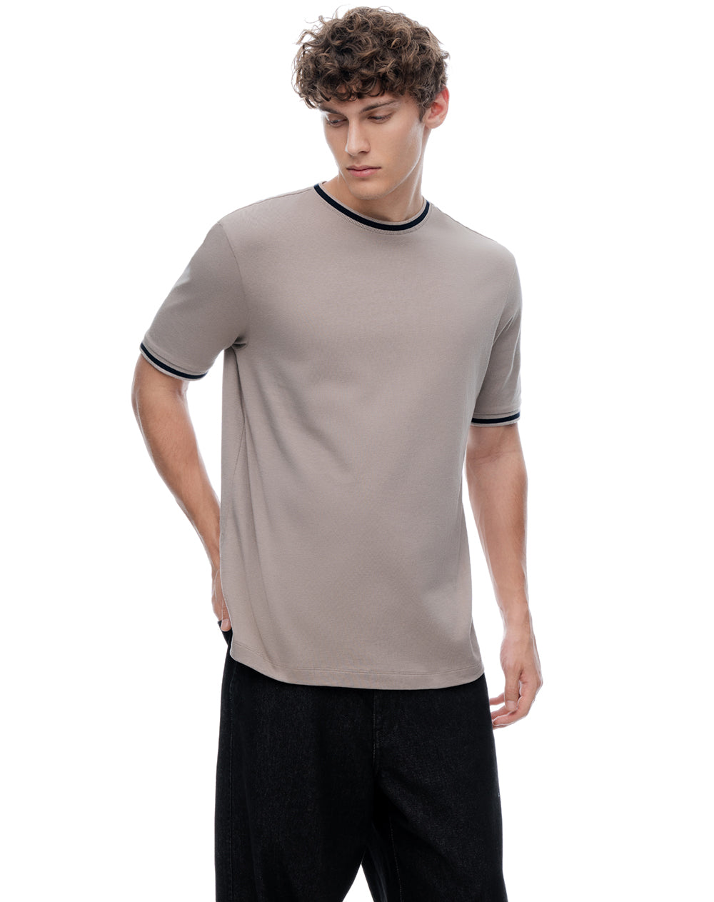 Camiseta relax algodón taupe hombre
