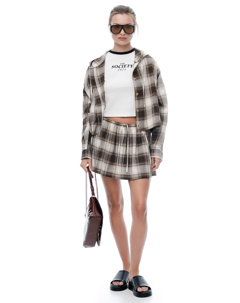 Falda mini tiro medio cuadros mujer