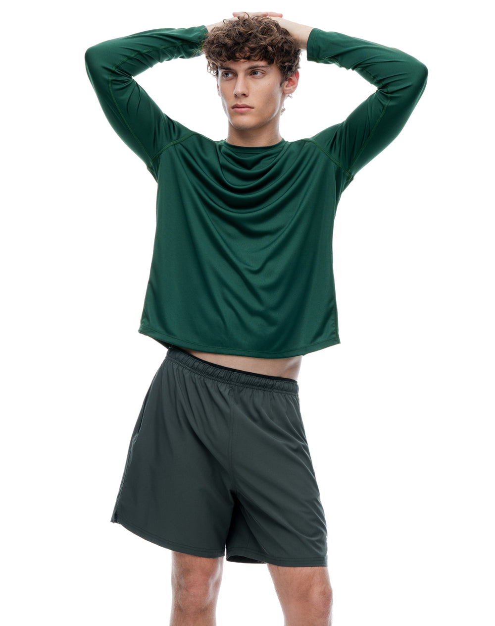 Pantaloneta deportiva malla interna verde hombre