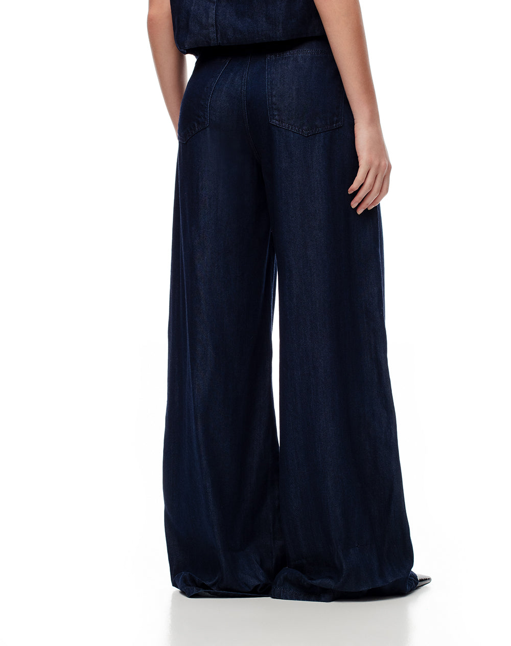 Jean palazzo tiro alto 5 bolsillos indigo oscuro para mujer