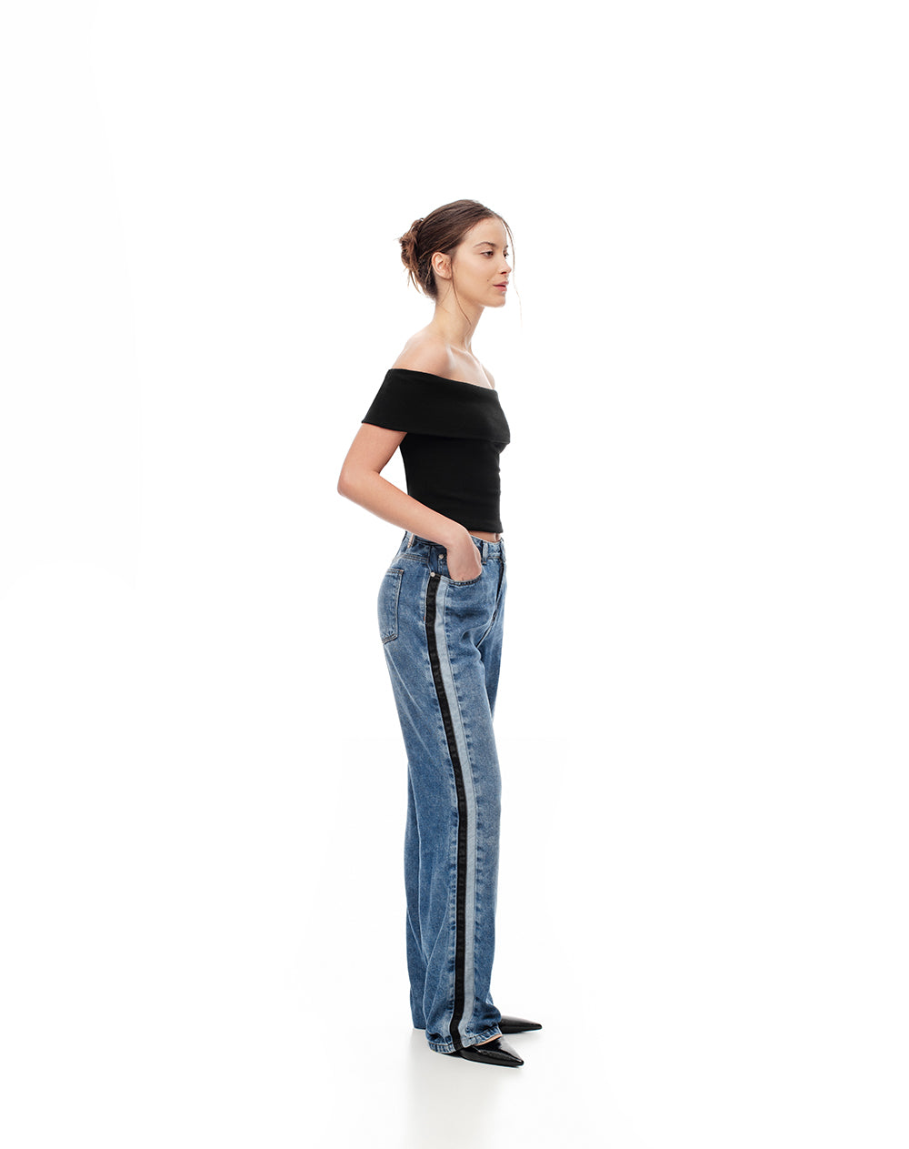 Jean recto tiro alto 5 bolsillos indigo oscuro para mujer