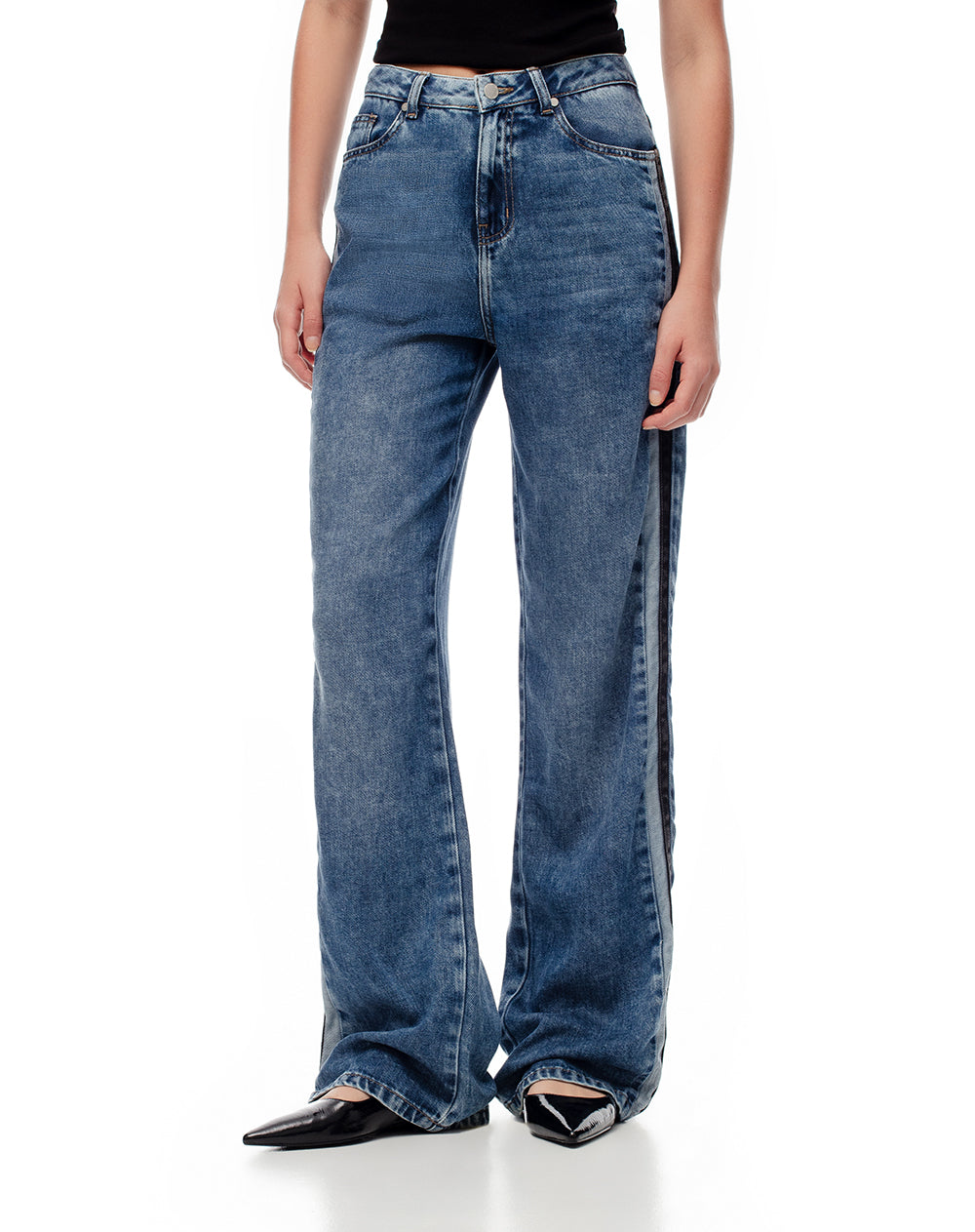 Jean recto tiro alto índigo oscuro mujer