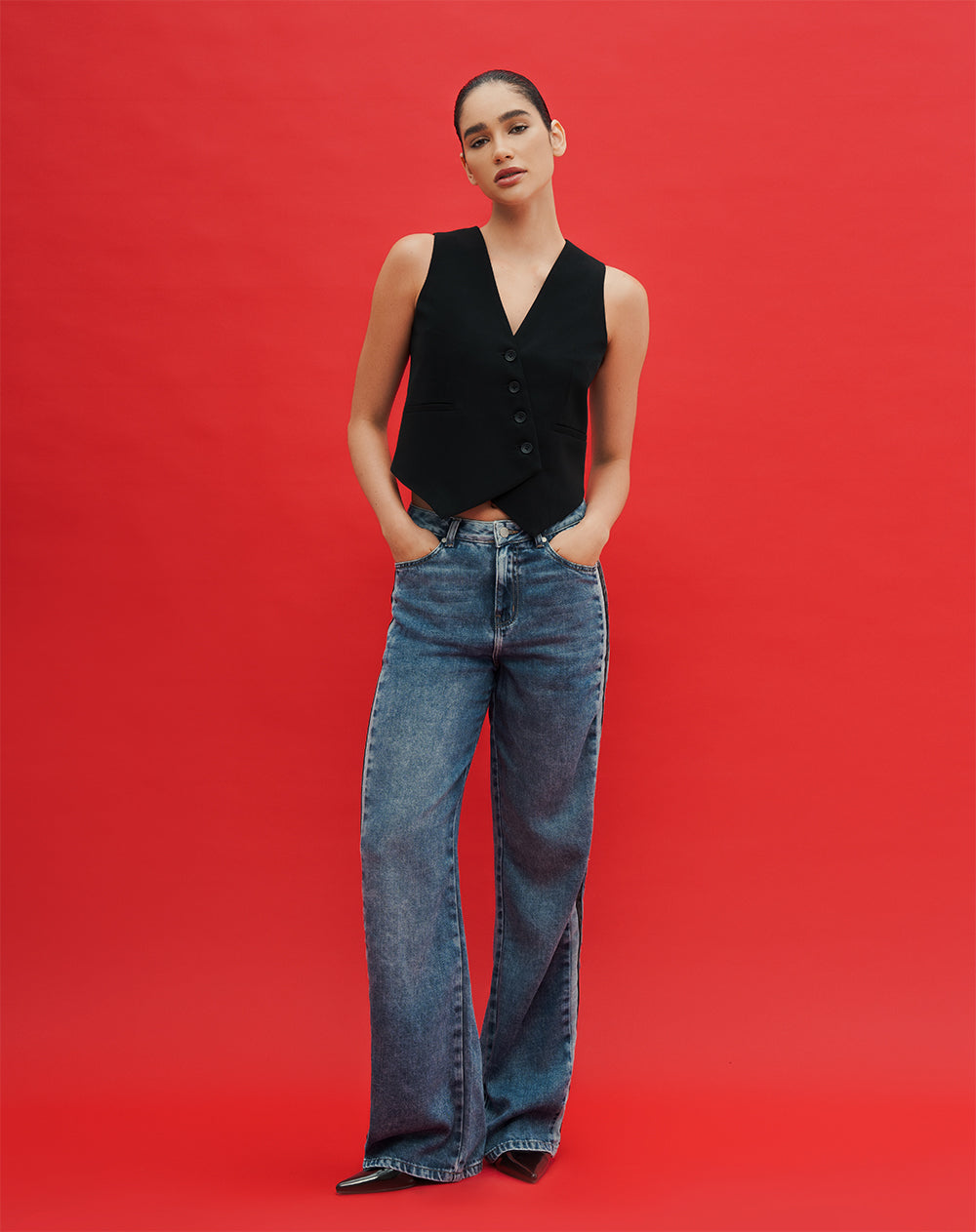 Jean regular fit tiro alto indigo oscuro