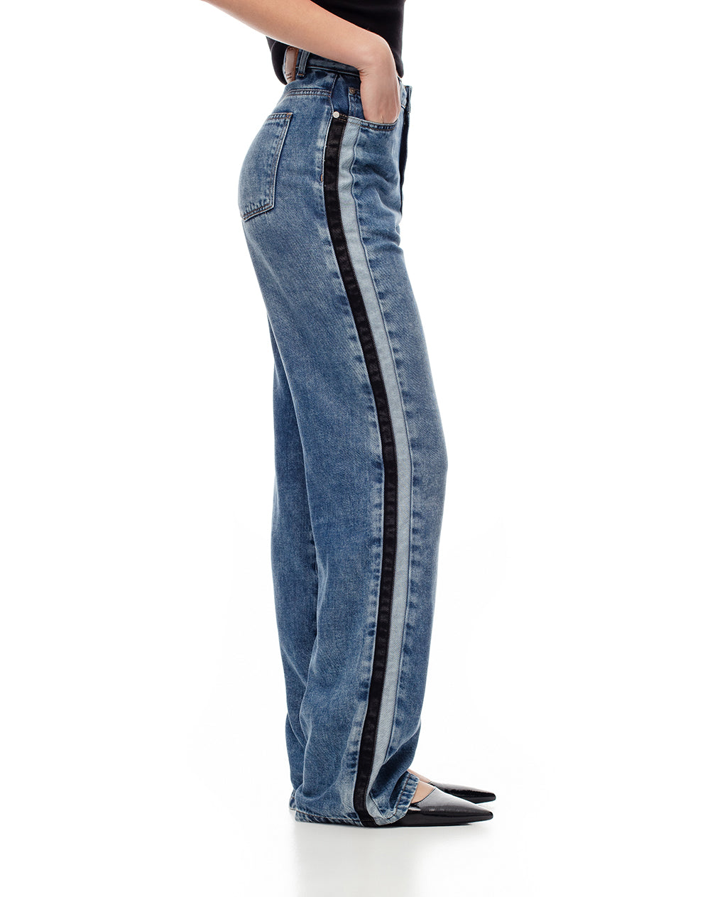 Jean recto tiro alto índigo oscuro mujer
