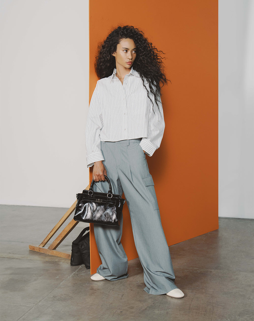 Camisa manga larga oversize blanca rayas mujer