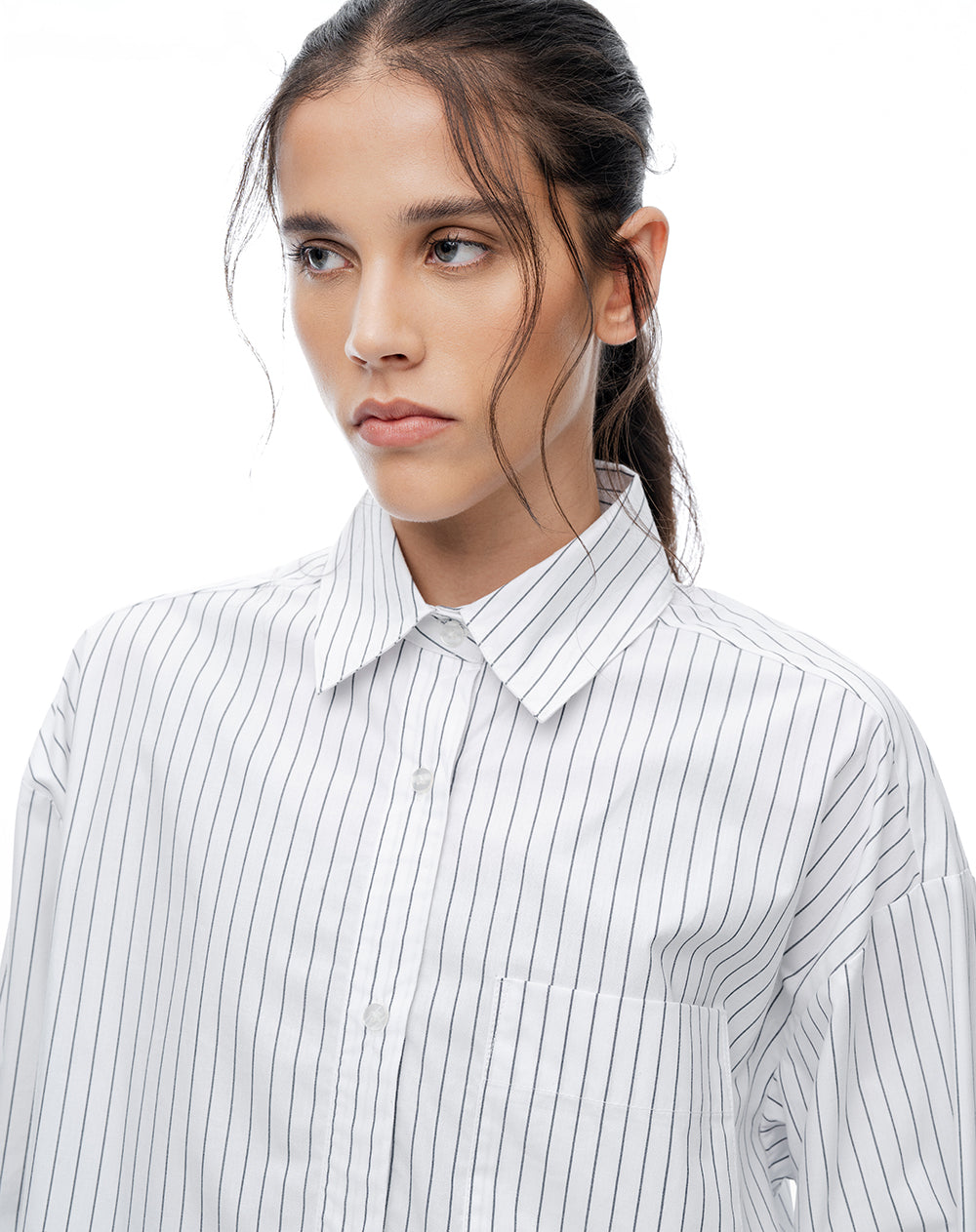 Camisa manga larga oversize blanca rayas mujer