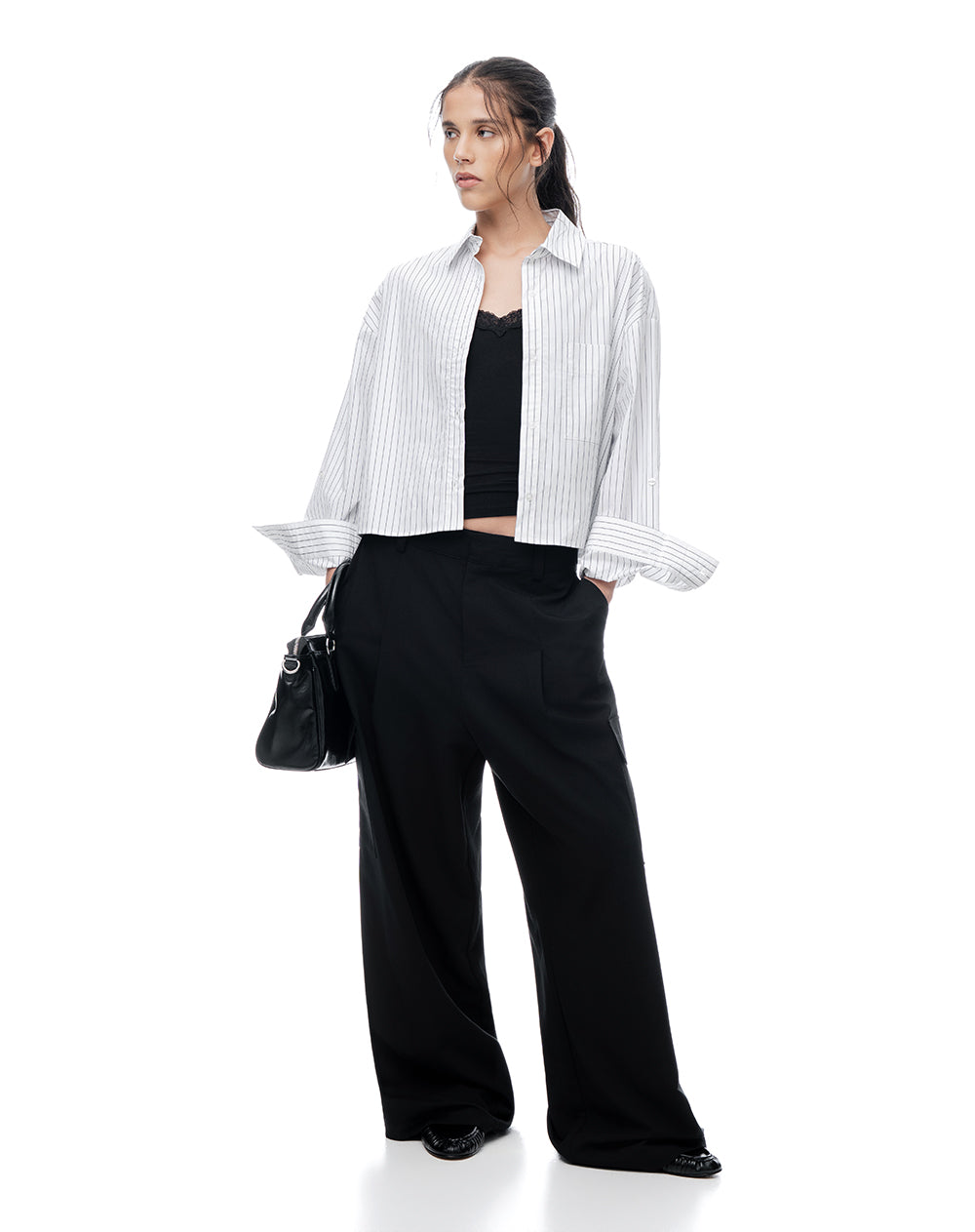 Camisa manga larga oversize blanca rayas mujer