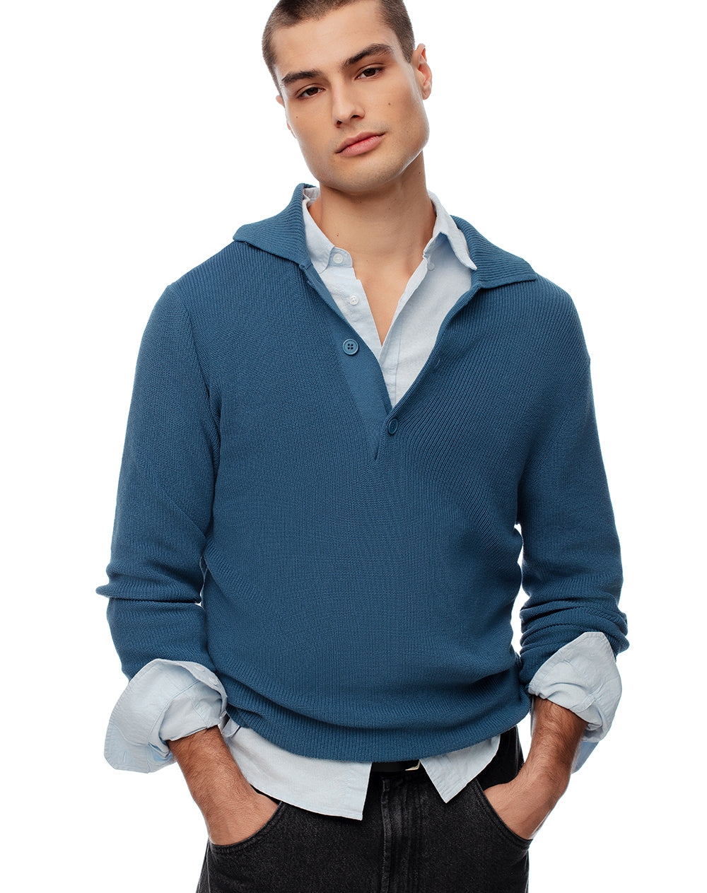 Buzo regular tejido de punto algodón azul hombre