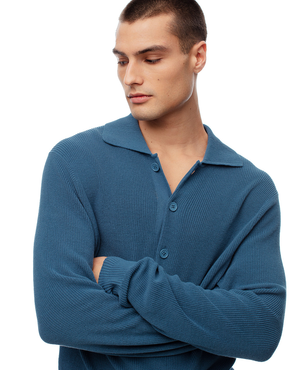 Buzo regular tejido de punto algodón azul hombre