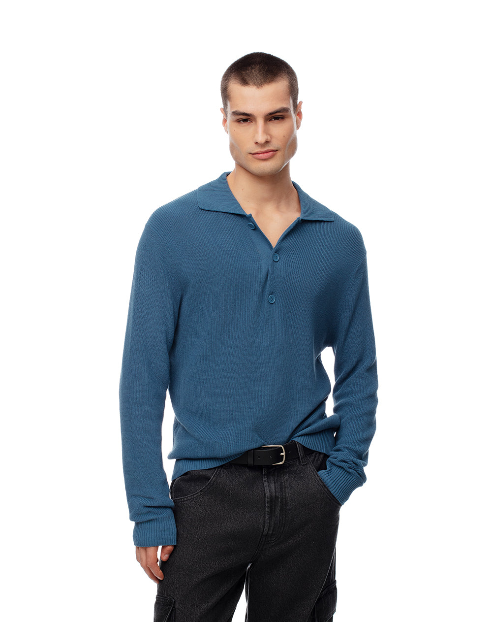 Buzo regular tejido de punto algodón azul hombre