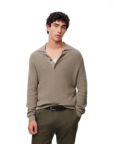 Buzo regular tejido de punto algodón café hombre