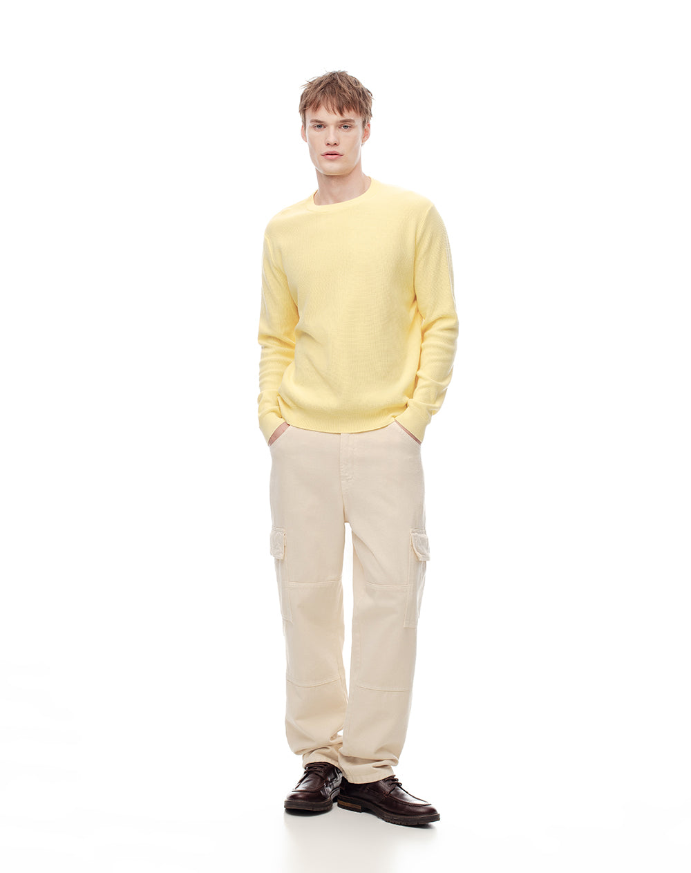 Buzo regular tejido algodón amarillo hombre