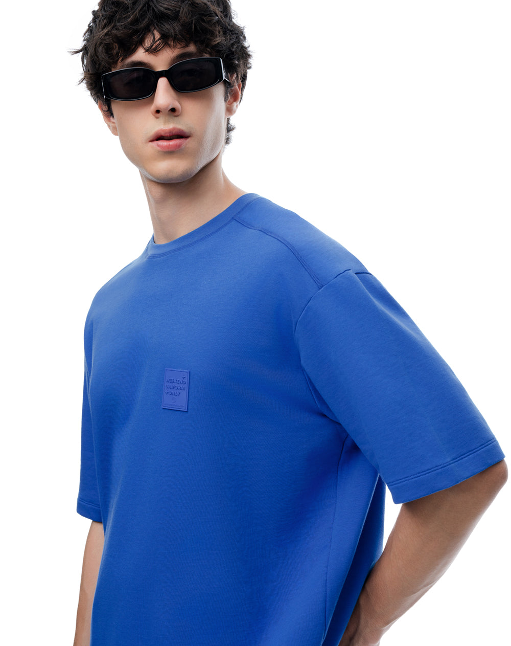 Camiseta oversize manga corta azul hombre