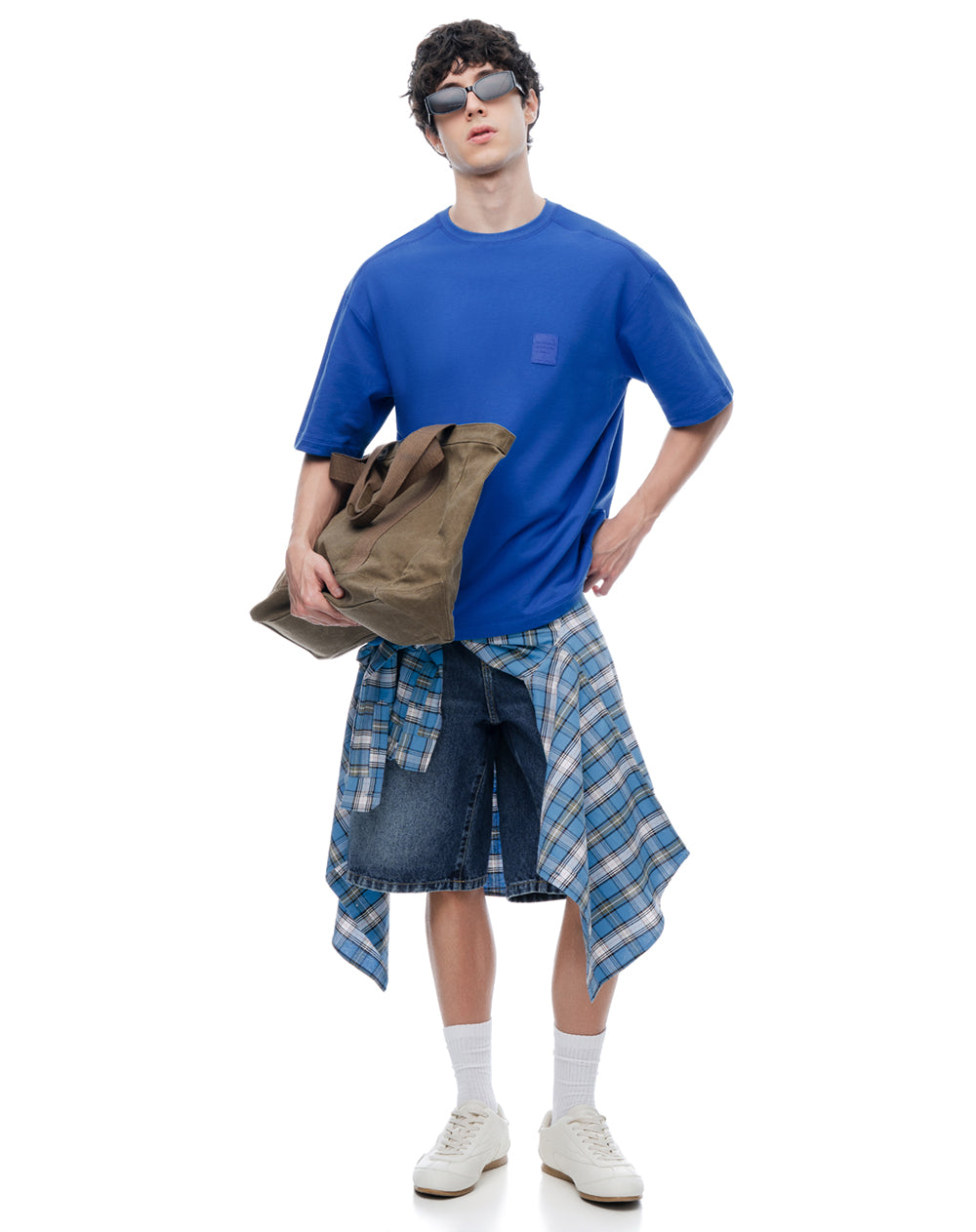 Camiseta oversize manga corta azul hombre