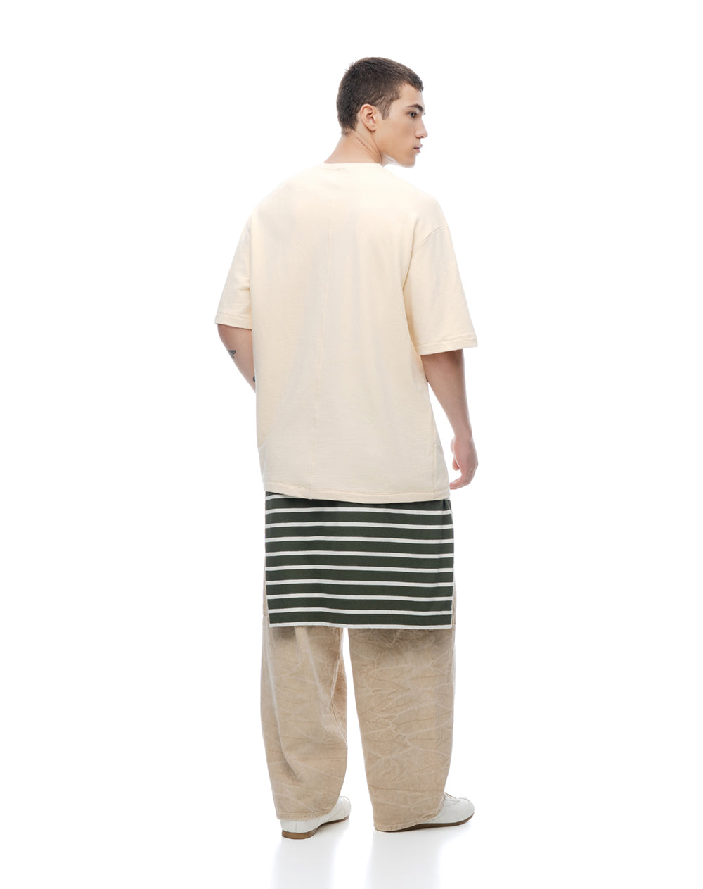Camiseta oversized manga corta crema hombre