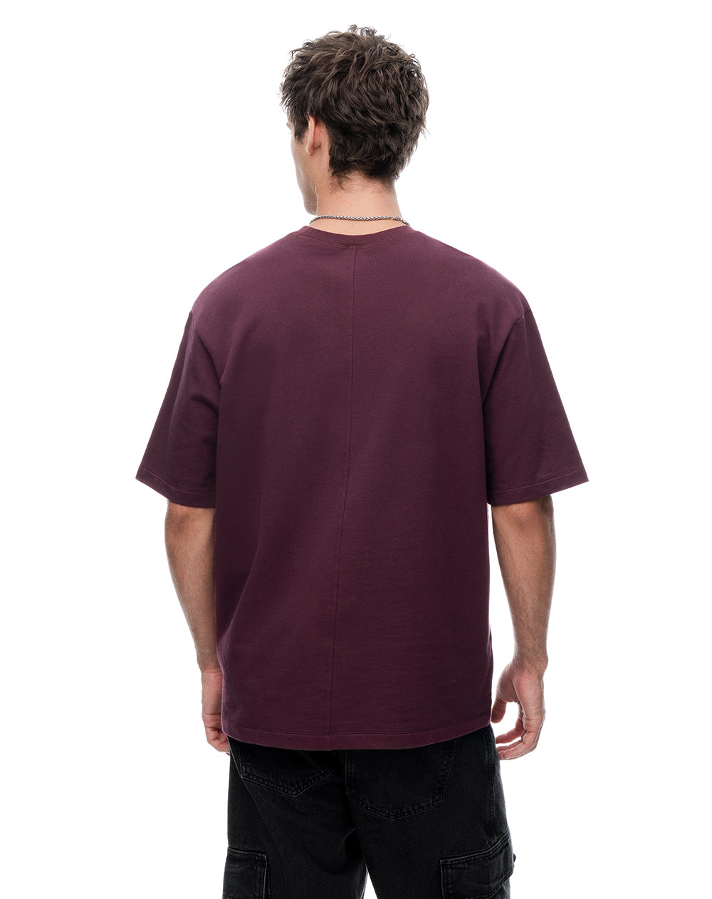 Camiseta oversize manga corta vino tinto hombre