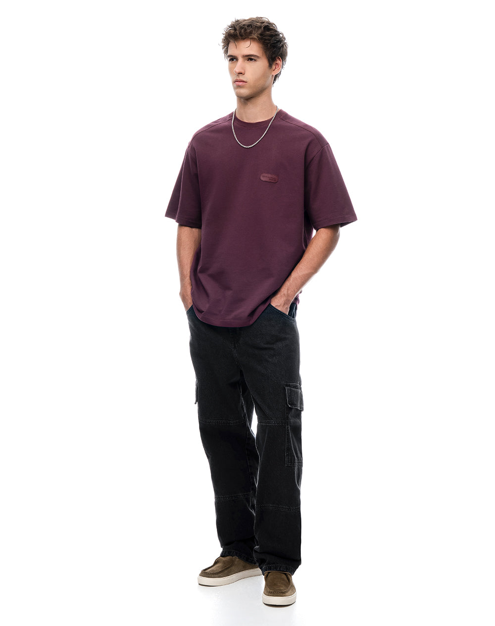Camiseta oversize manga corta vino tinto hombre